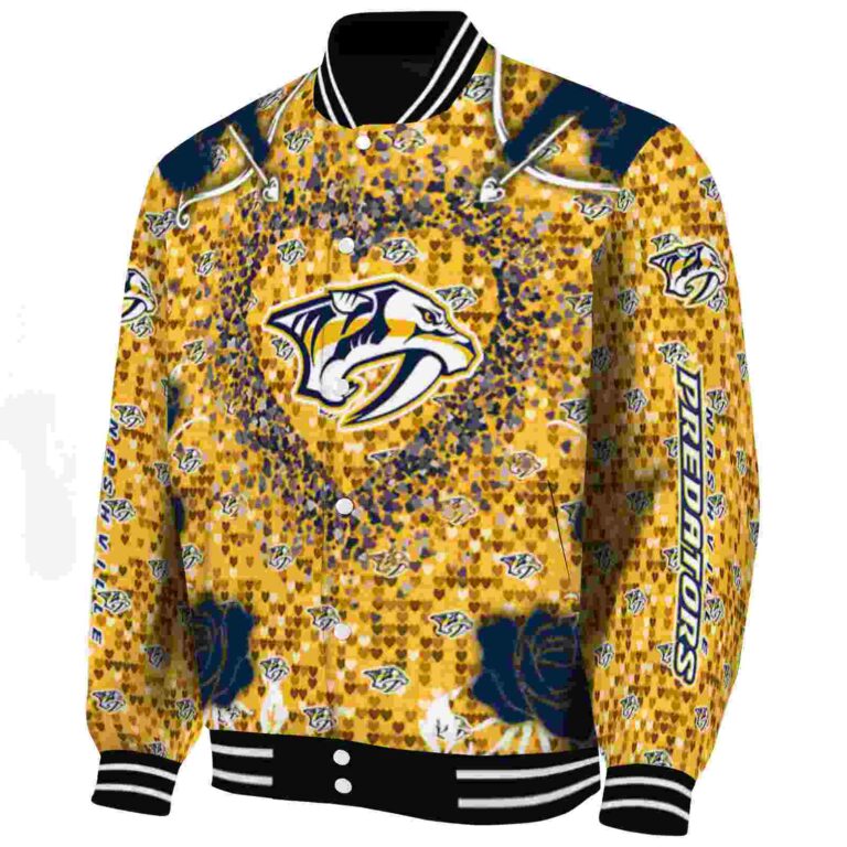 personalized nashville predators heart explosion gold jacket best selling