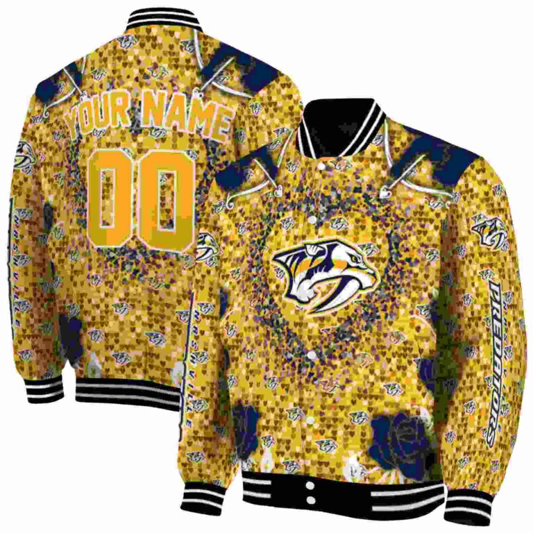 personalized nashville predators heart explosion gold jacket fashion forward