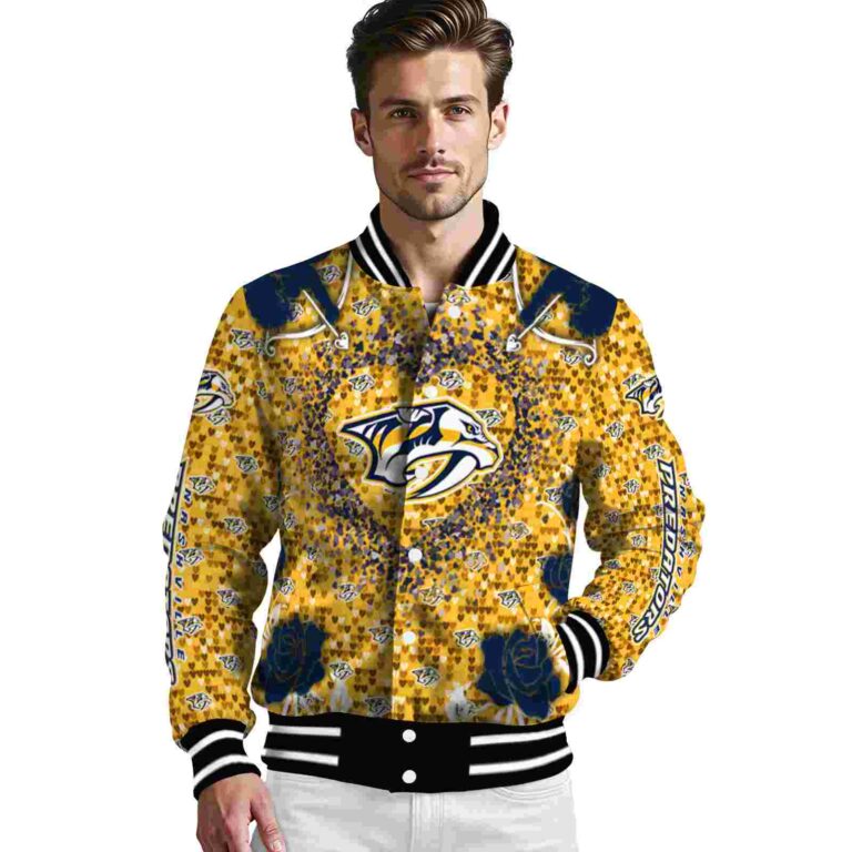 personalized nashville predators heart explosion gold jacket high quality