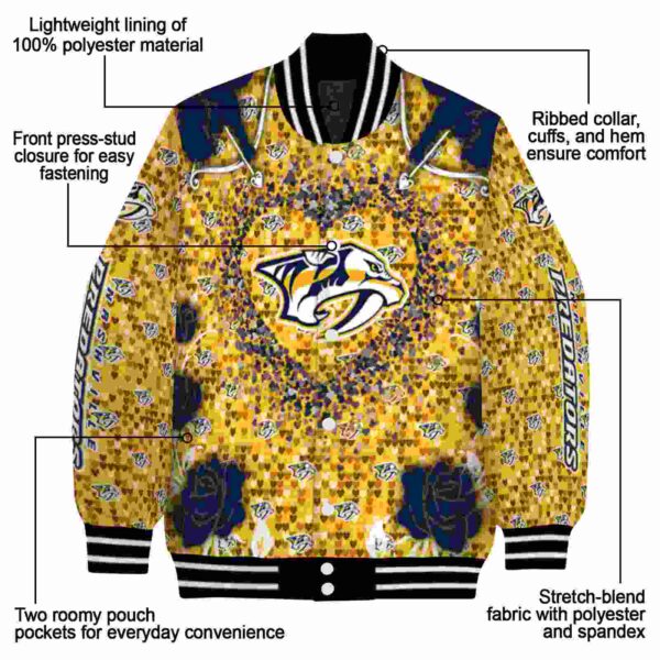 personalized nashville predators heart explosion gold jacket new arrival