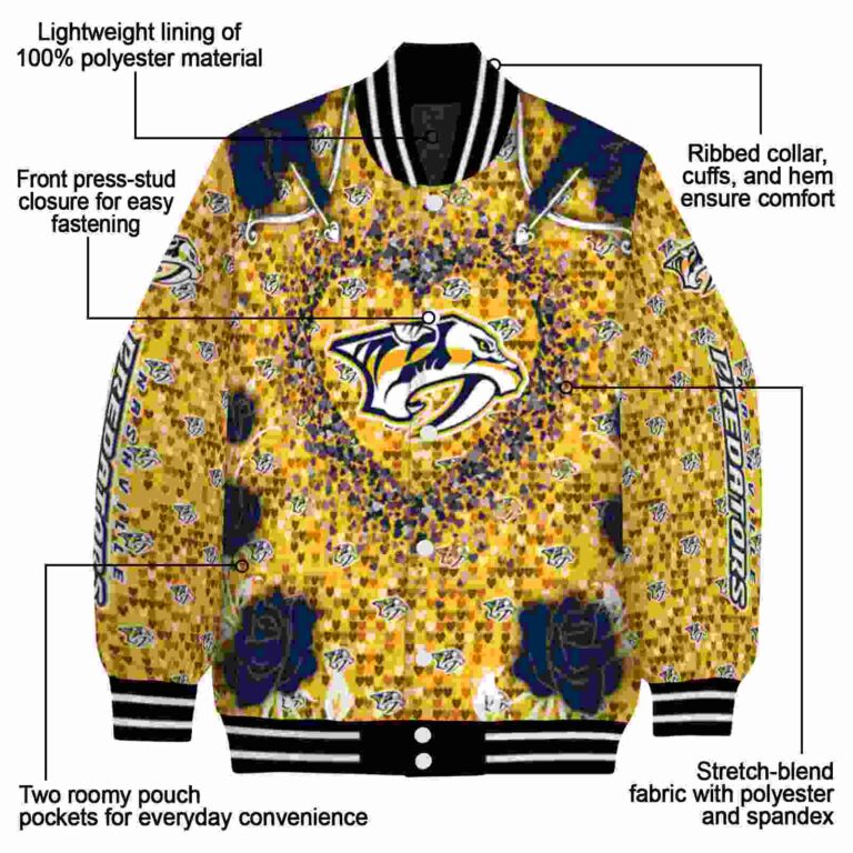 personalized nashville predators heart explosion gold jacket new arrival
