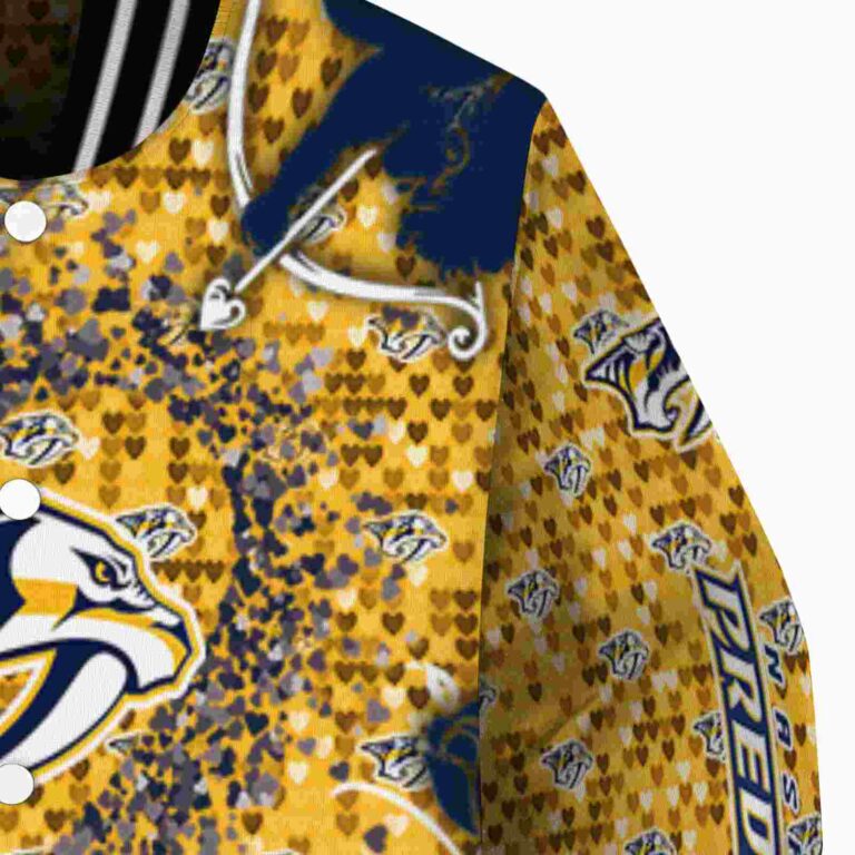 personalized nashville predators heart explosion gold jacket premium grade