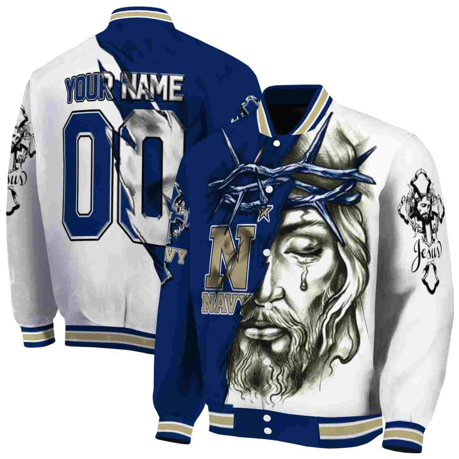 personalized navy midshipmen jesus tears blue white jacket fashion forward personalized navy midshipmen jesus tears blue white jacket fashion forward