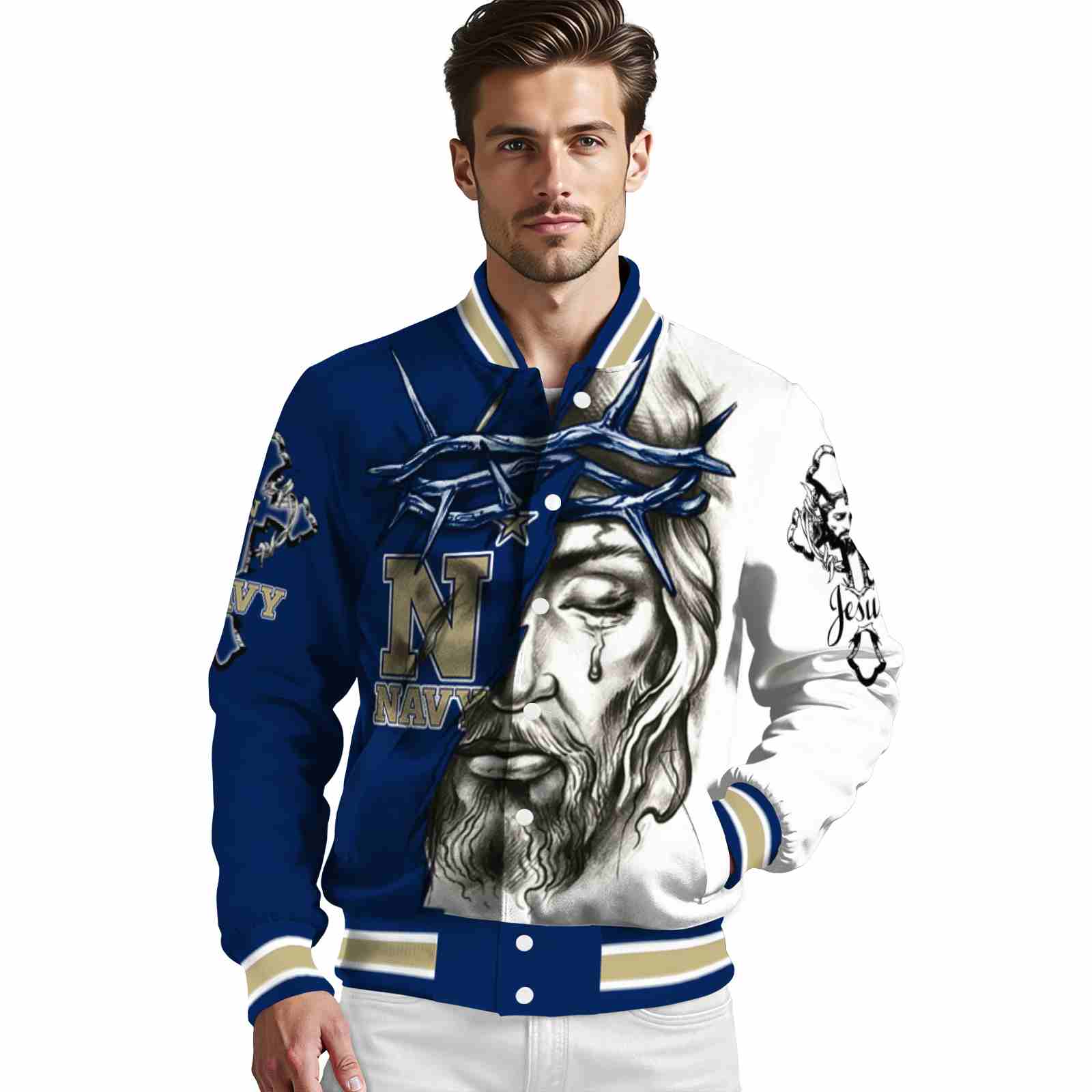 personalized navy midshipmen jesus tears blue white jacket high quality personalized navy midshipmen jesus tears blue white jacket high quality