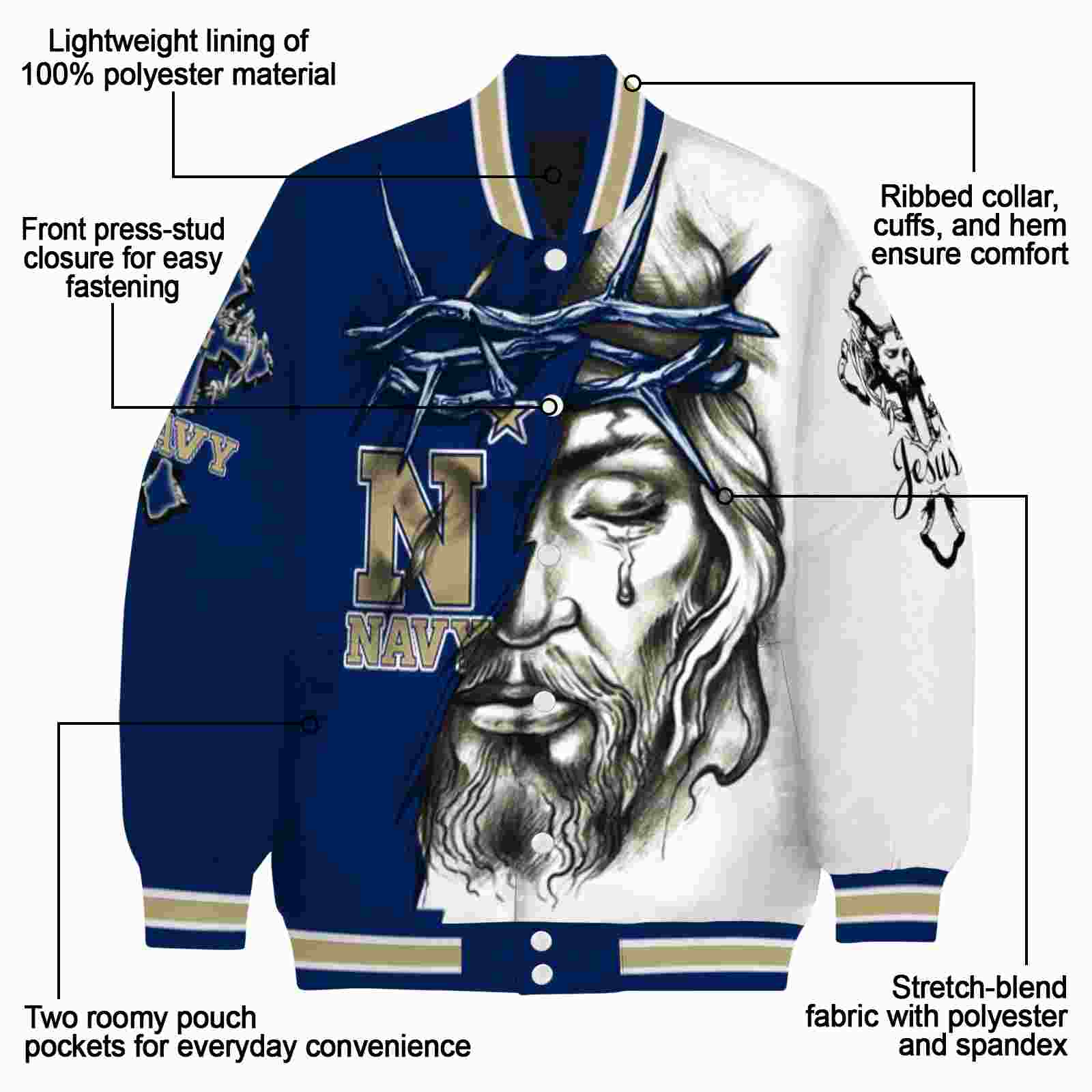 personalized navy midshipmen jesus tears blue white jacket new arrival personalized navy midshipmen jesus tears blue white jacket new arrival