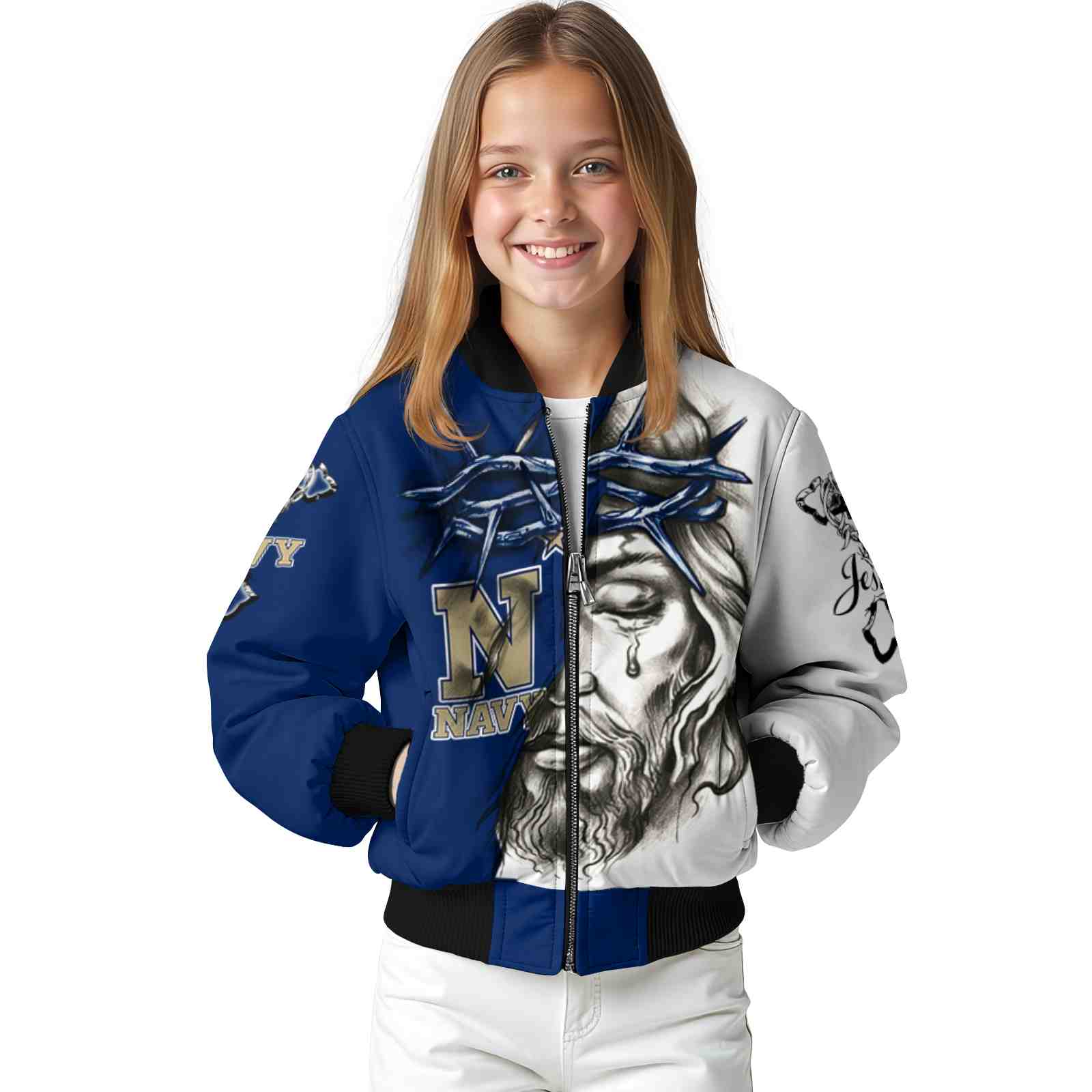personalized navy midshipmen jesus tears blue white jacket top rated personalized navy midshipmen jesus tears blue white jacket top rated