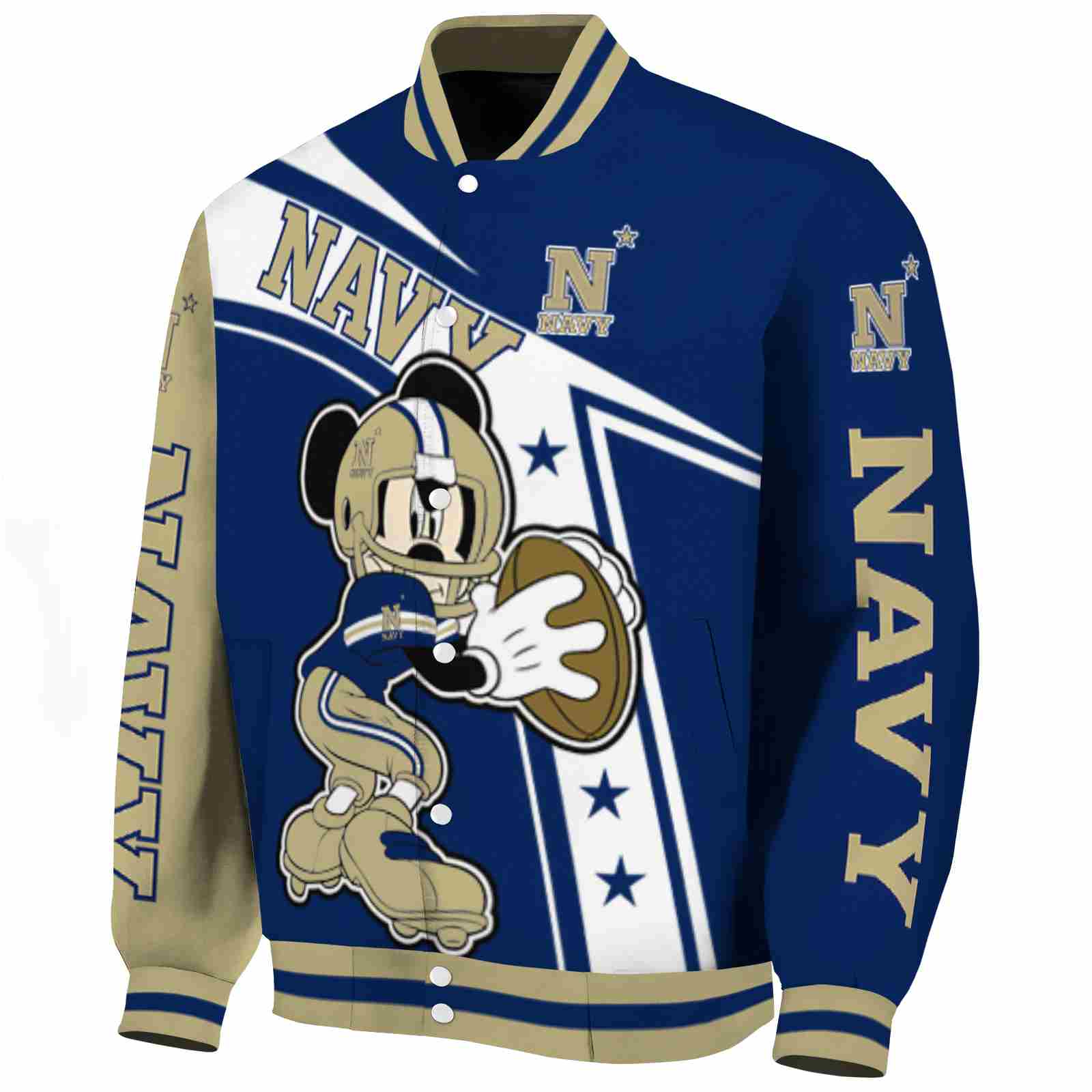 personalized navy midshipmen mickey football blue white jacket best selling personalized navy midshipmen mickey football blue white jacket best selling