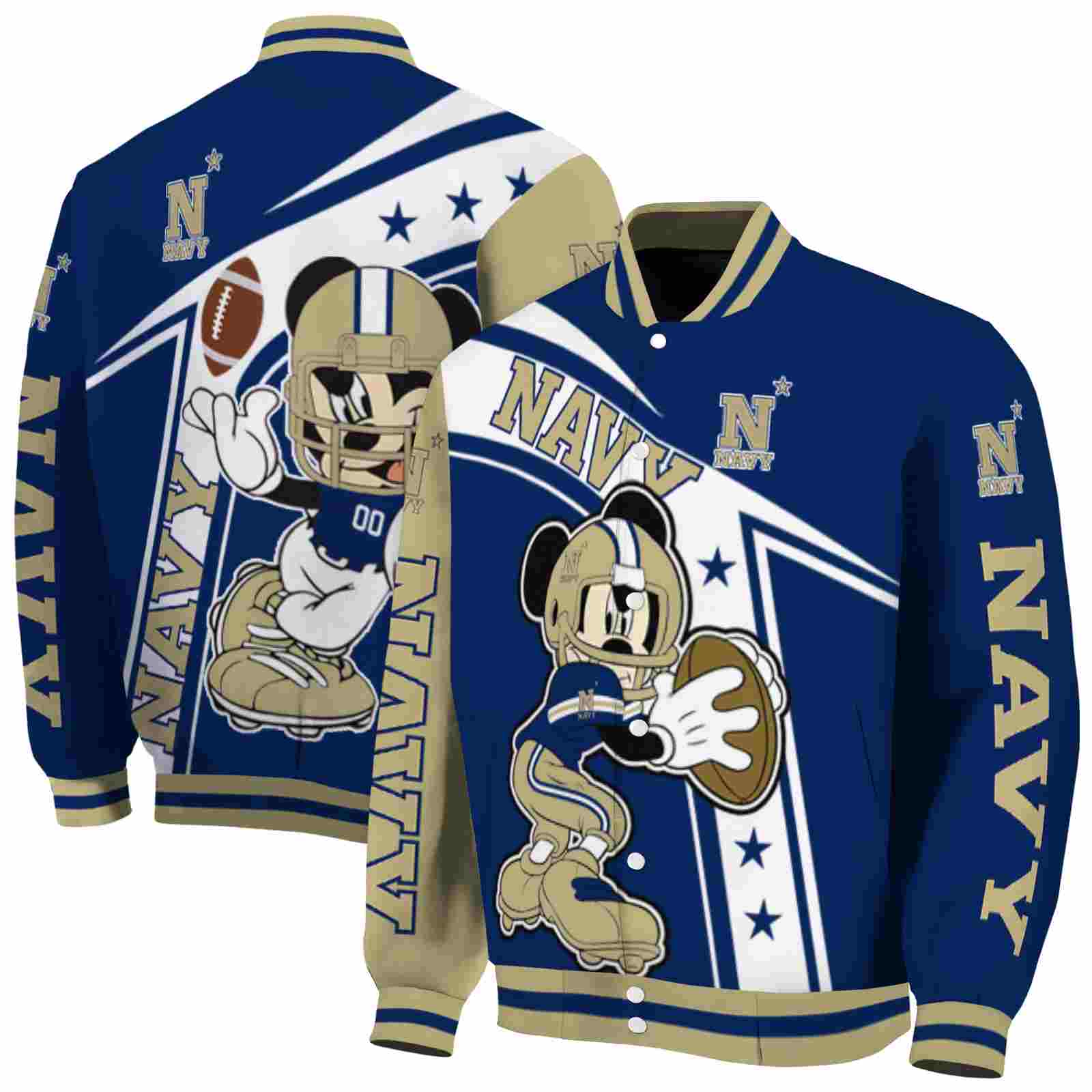 personalized navy midshipmen mickey football blue white jacket fashion forward personalized navy midshipmen mickey football blue white jacket fashion forward