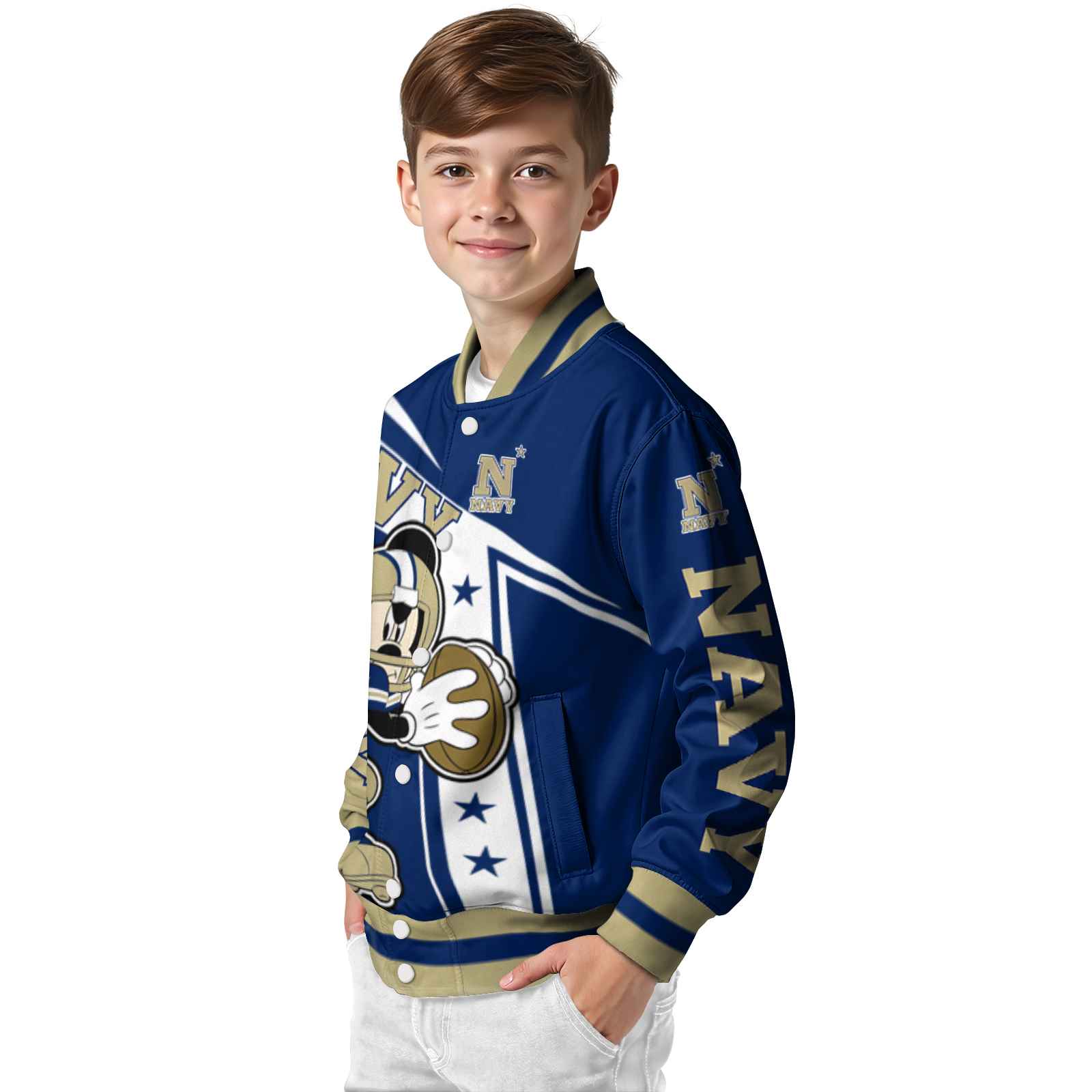 personalized navy midshipmen mickey football blue white jacket trendy personalized navy midshipmen mickey football blue white jacket trendy