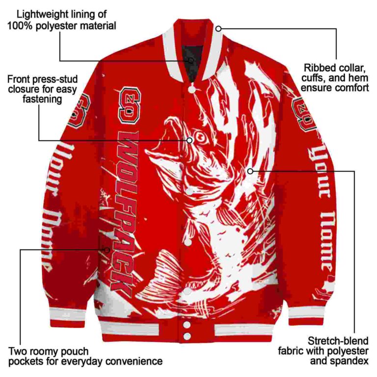 personalized nc state wolfpack fishing passion red white jacket new arrival