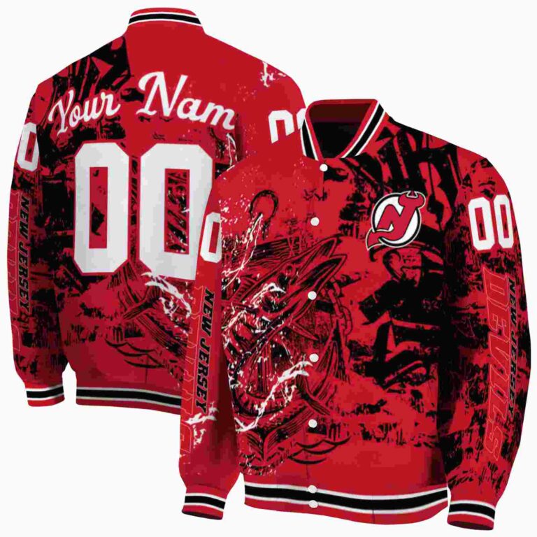 personalized new jersey devils fishing art red jacket fashion forward