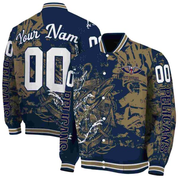 personalized new orleans pelicans fishing art navy jacket fashion forward