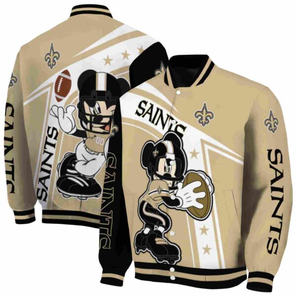 personalized new orleans saints mickey football gold white jacket fashion forward