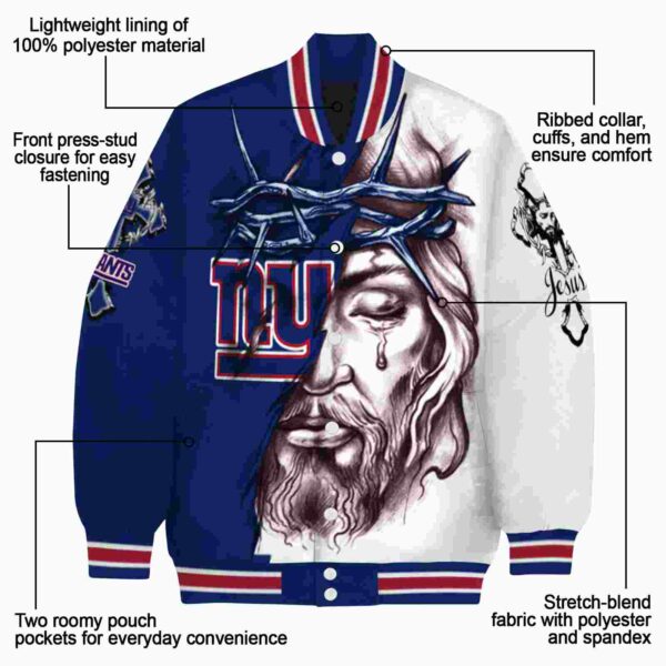 personalized new york giants jesus tears blue white jacket new arrival