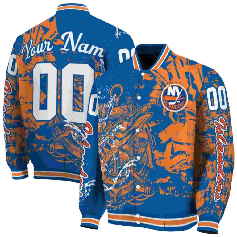 personalized new york islanders fishing art blue jacket fashion forward