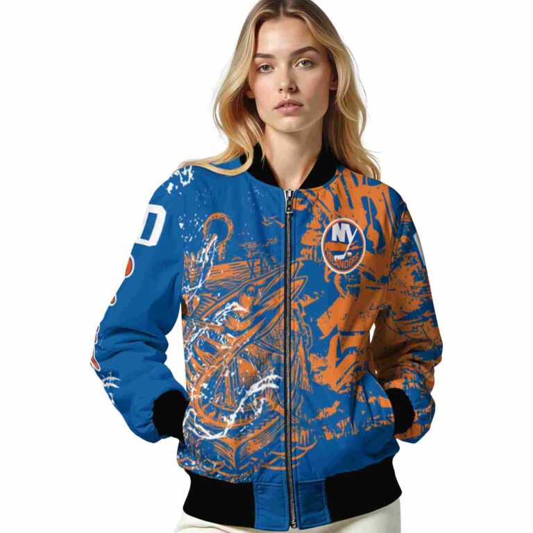 personalized new york islanders fishing art blue jacket latest model