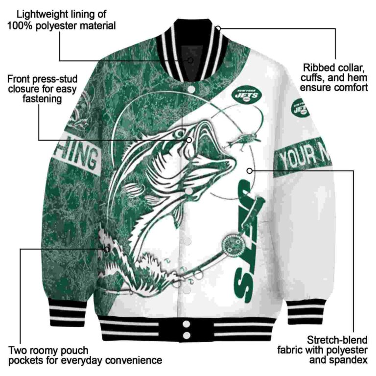 personalized new york jets fishing rod white jacket new arrival