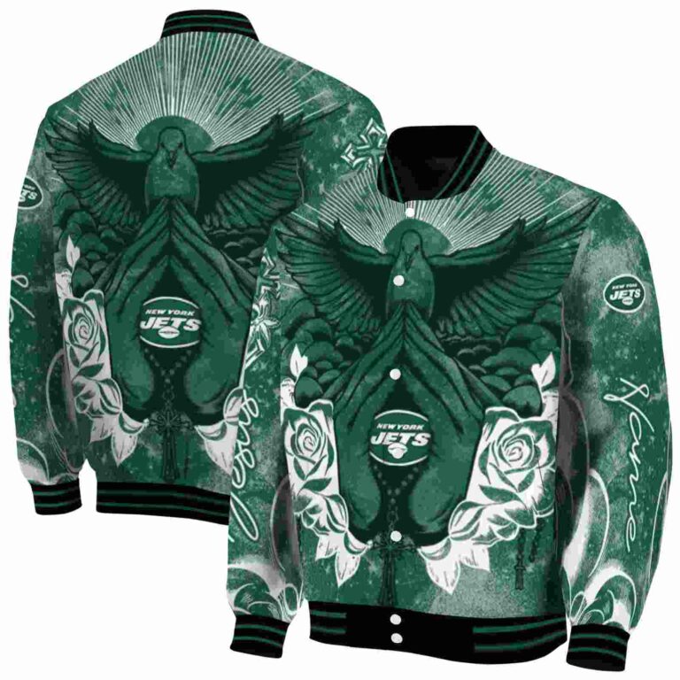 personalized new york jets praying hands green jacket fashion forward