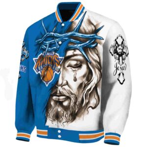 personalized new york knicks jesus tears blue white jacket best selling