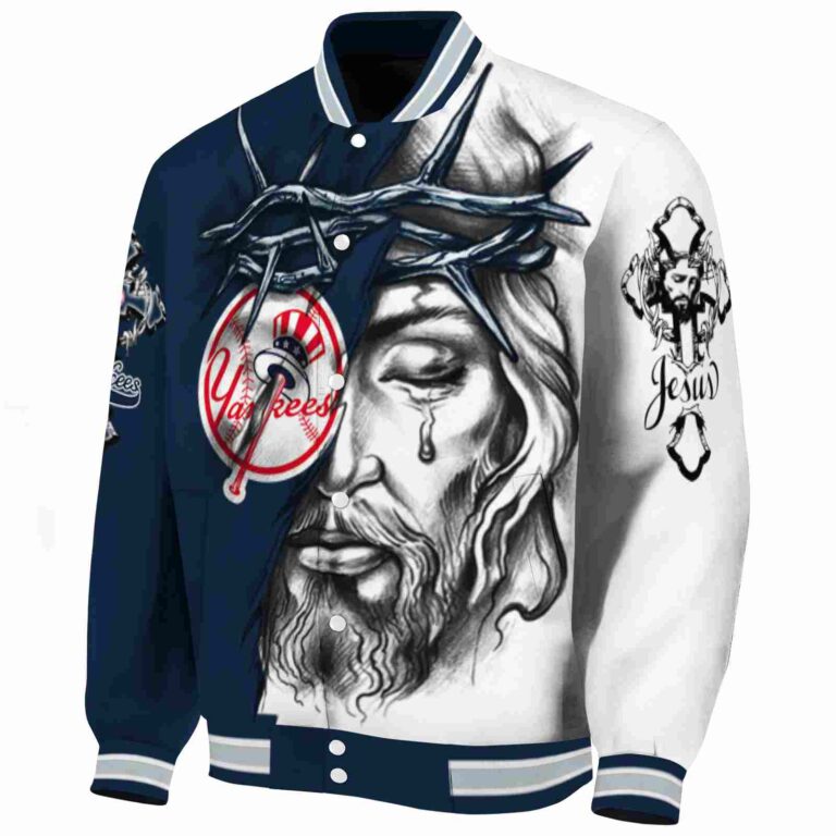 personalized new york yankees jesus tears navy white jacket best selling