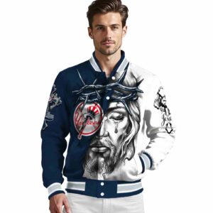 personalized new york yankees jesus tears navy white jacket high quality