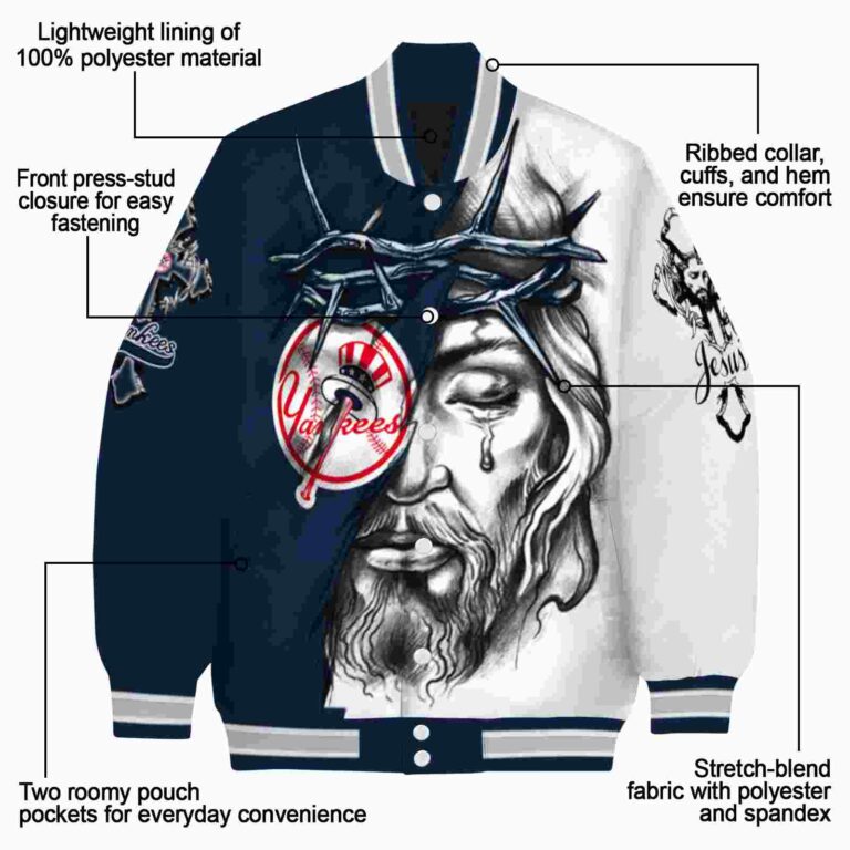 personalized new york yankees jesus tears navy white jacket new arrival
