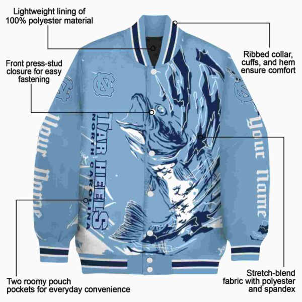 personalized north carolina tar heels fishing passion light blue white jacket new arrival