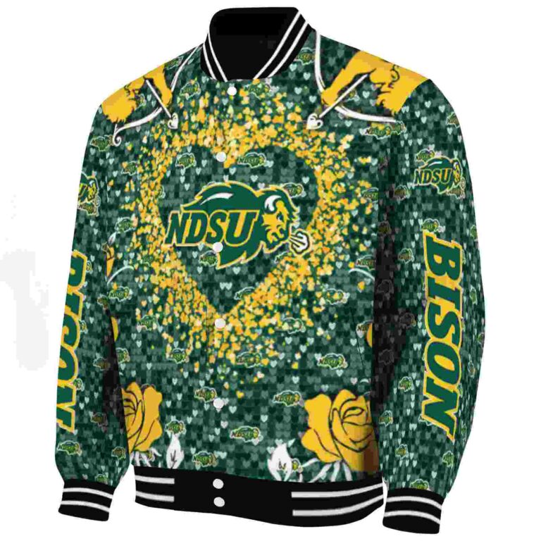 personalized north dakota state bison heart explosion green jacket best selling