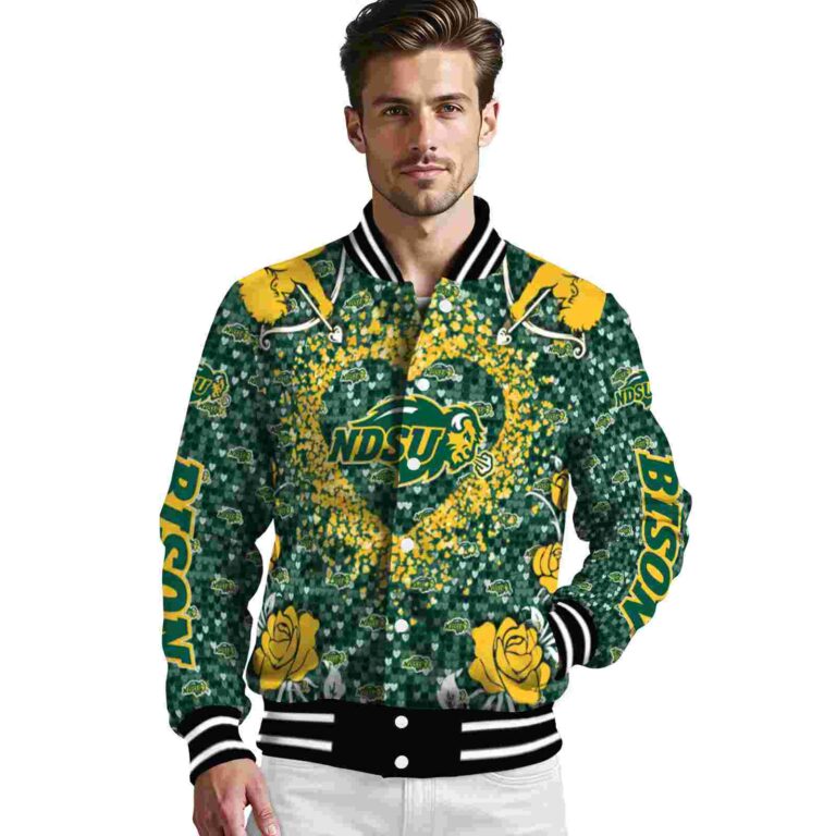 personalized north dakota state bison heart explosion green jacket high quality