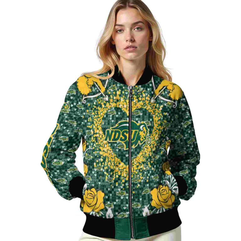 personalized north dakota state bison heart explosion green jacket latest model