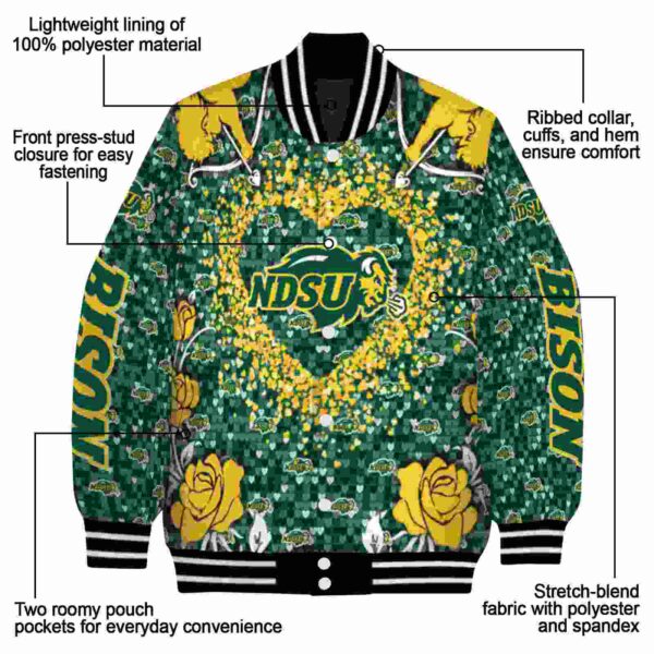 personalized north dakota state bison heart explosion green jacket new arrival