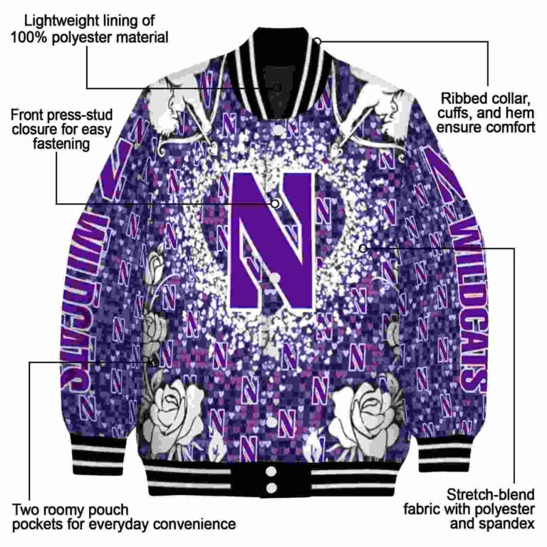 personalized northwestern wildcats heart explosion purple jacket new arrival