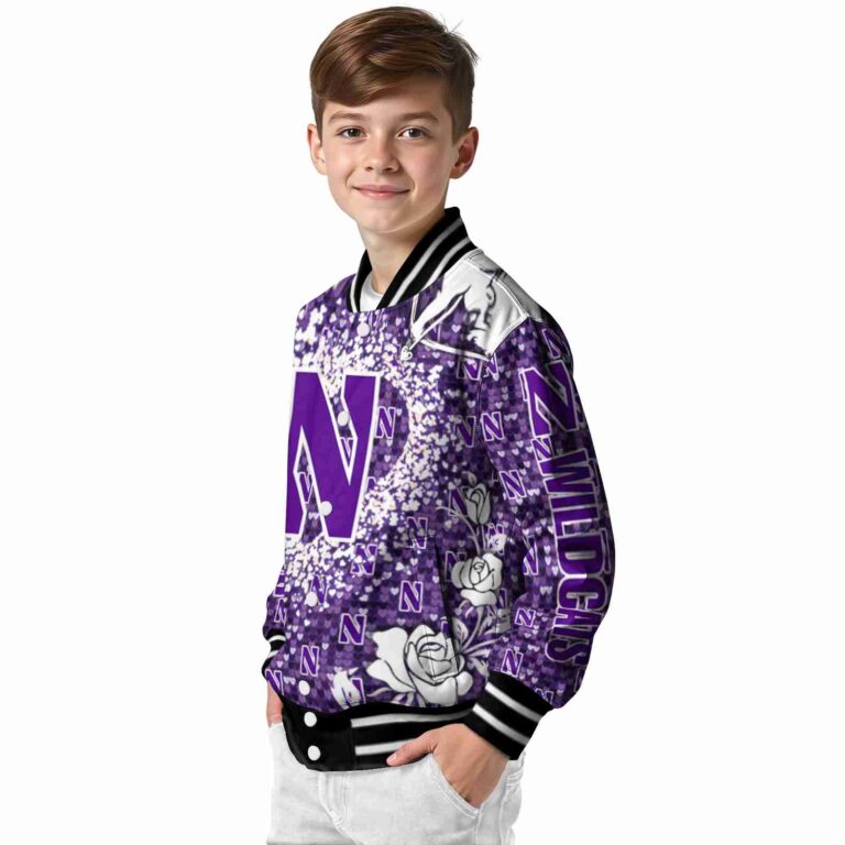 personalized northwestern wildcats heart explosion purple jacket trendy