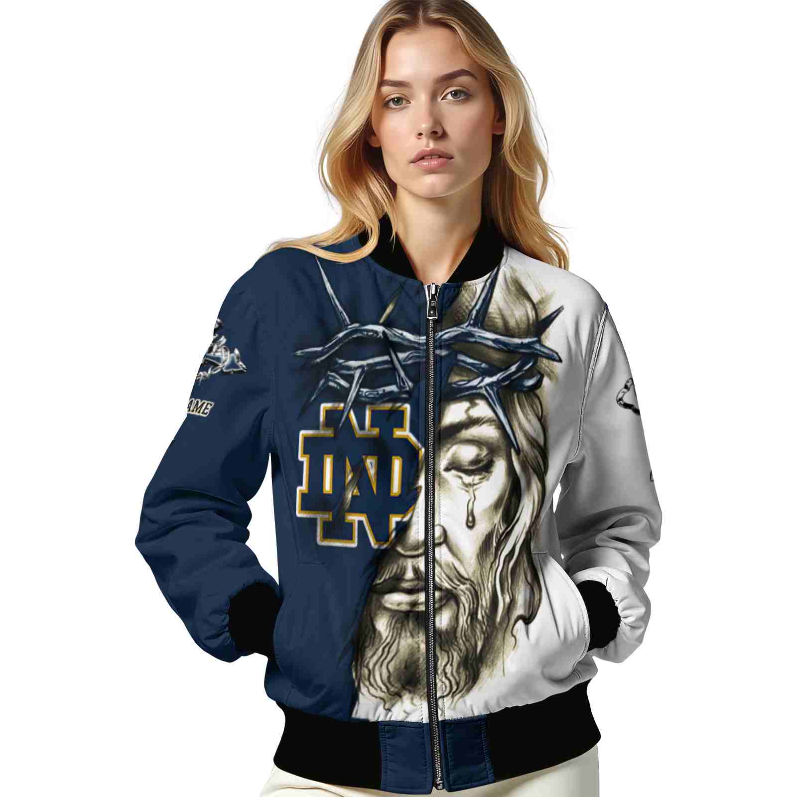 personalized notre dame fighting irish jesus tears navy white jacket latest model personalized notre dame fighting irish jesus tears navy white jacket latest model