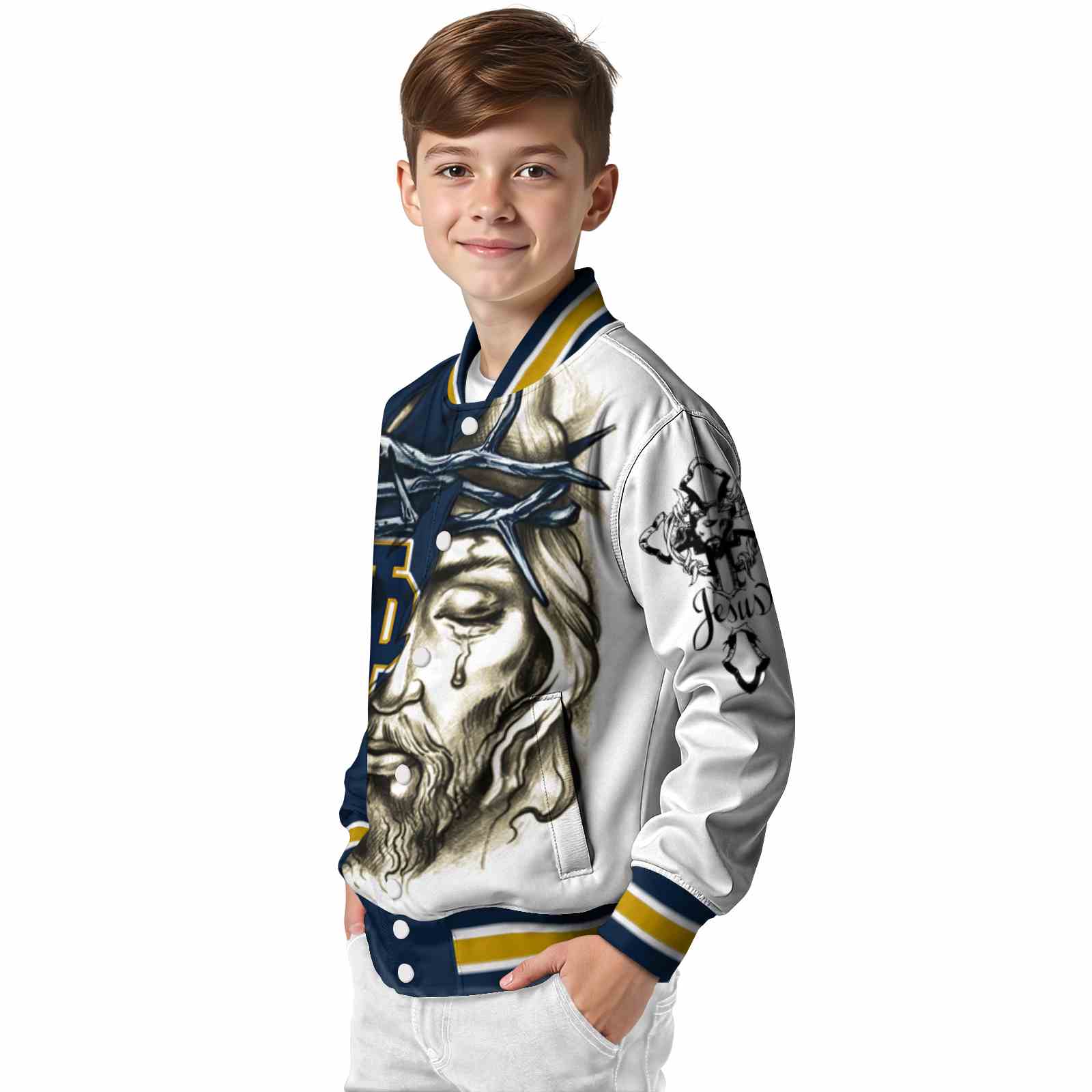 personalized notre dame fighting irish jesus tears navy white jacket trendy personalized notre dame fighting irish jesus tears navy white jacket trendy