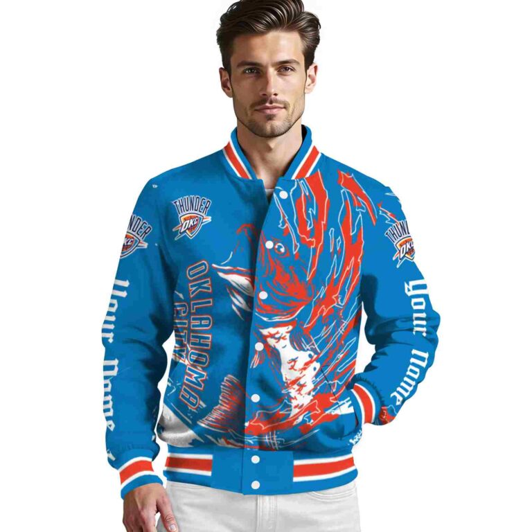 personalized oklahoma city thunder fishing passion blue white jacket high quality