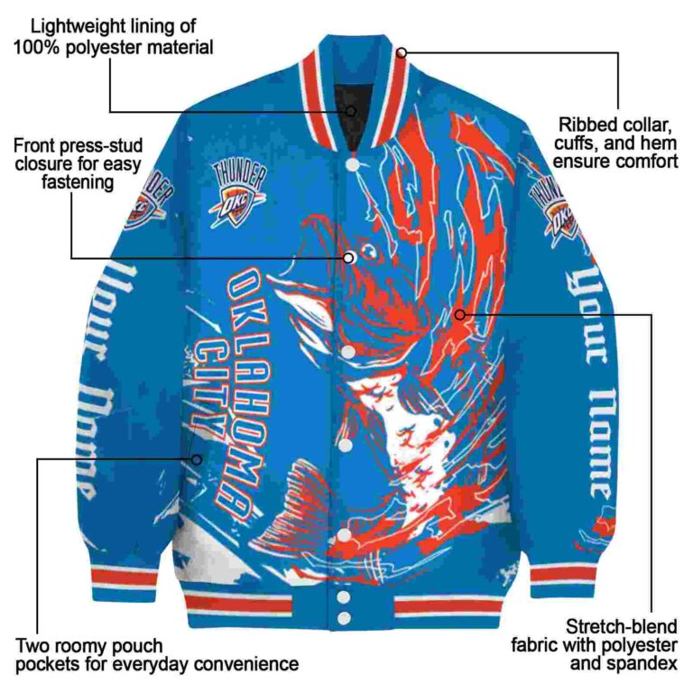 personalized oklahoma city thunder fishing passion blue white jacket new arrival