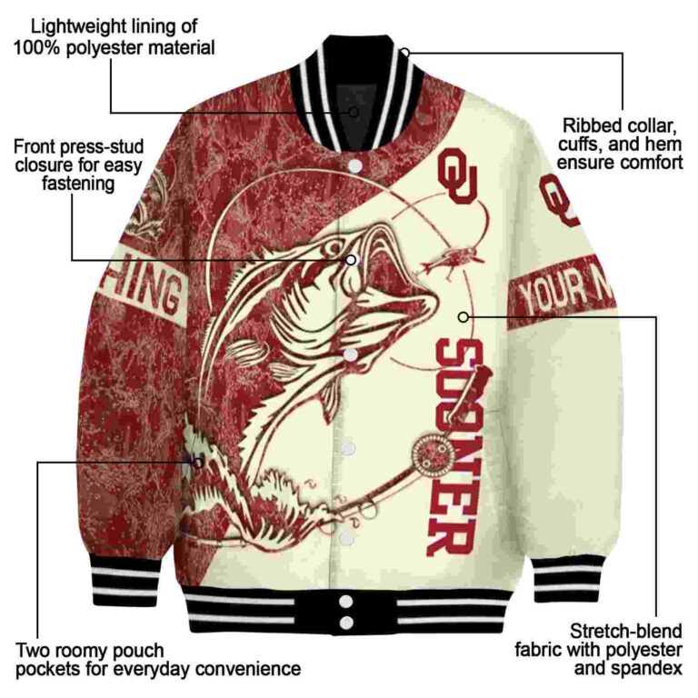 personalized oklahoma sooners fishing rod cream jacket new arrival