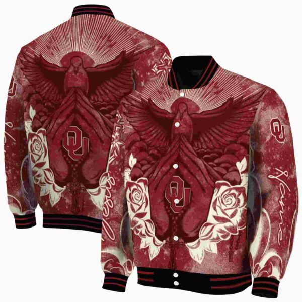 personalized oklahoma sooners praying hands crimson jacket fashion forward