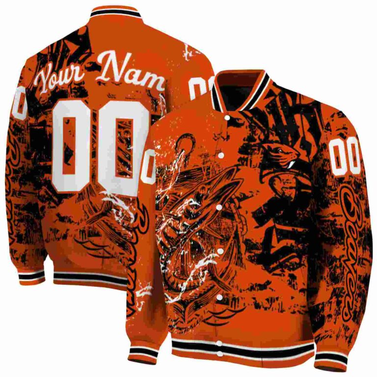 personalized oregon state beavers fishing art orange jacket fashion forward