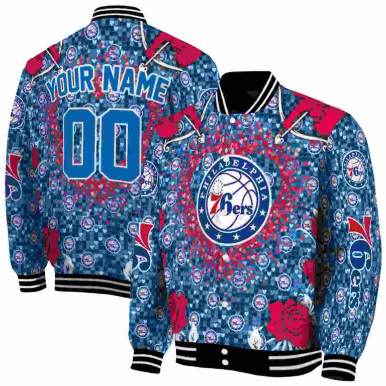 personalized philadelphia 76ers heart explosion blue jacket fashion forward