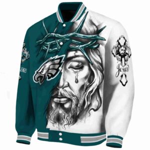 personalized philadelphia eagles jesus tears green white jacket best selling
