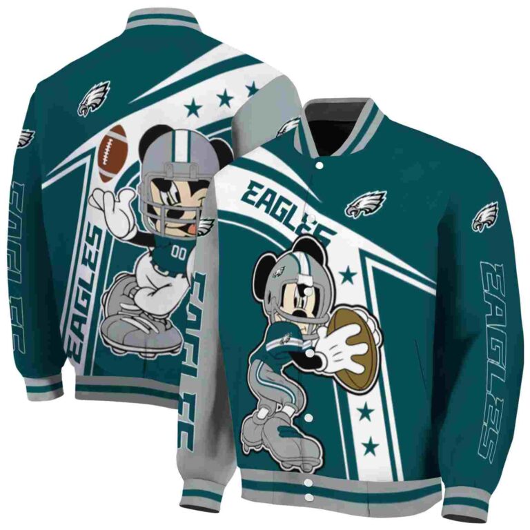 personalized philadelphia eagles mickey football green white jacket fashion forward