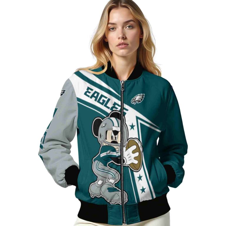 personalized philadelphia eagles mickey football green white jacket latest model