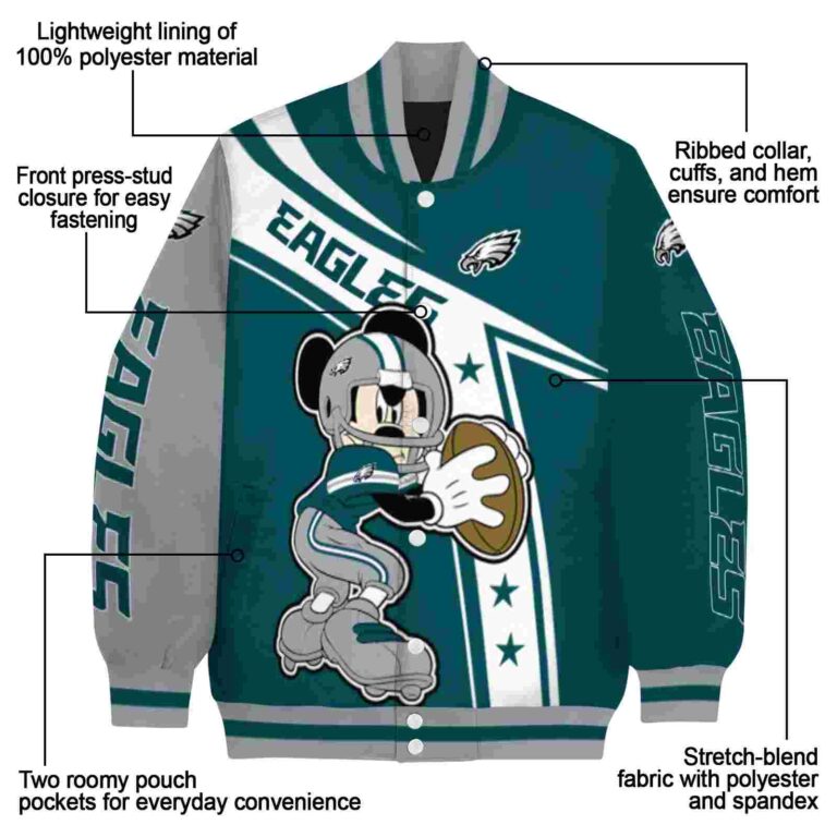 personalized philadelphia eagles mickey football green white jacket new arrival
