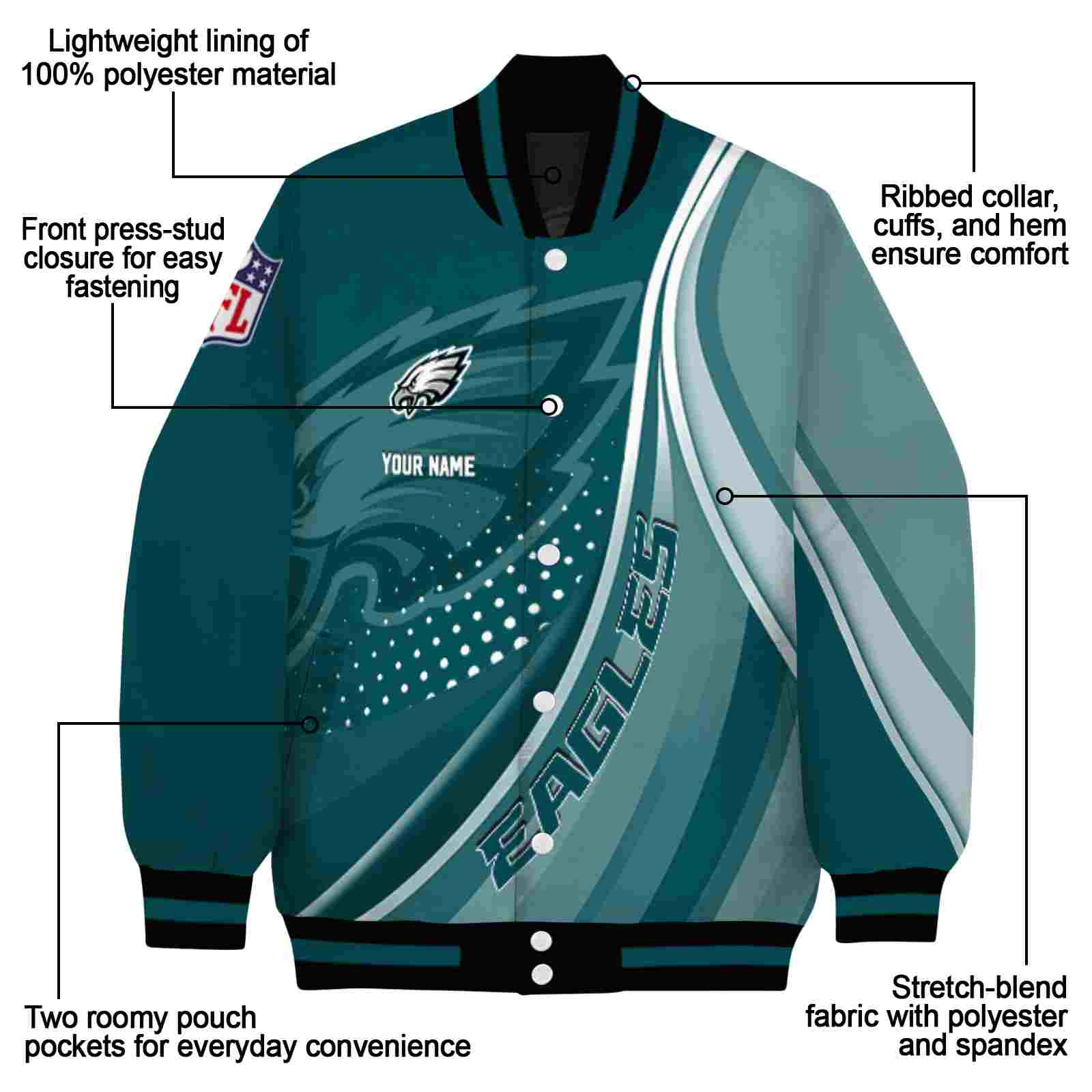 personalized philadelphia eagles wave patterns green jacket new arrival personalized philadelphia eagles wave patterns green jacket new arrival