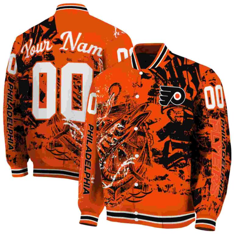 personalized philadelphia flyers fishing art orange jacket fashion forward