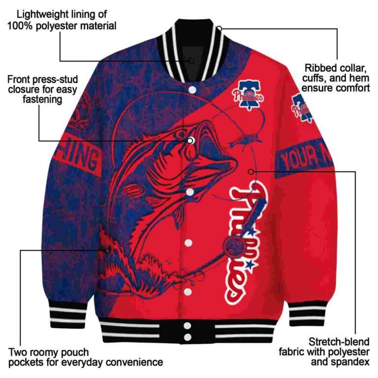 personalized philadelphia phillies fishing rod red jacket new arrival