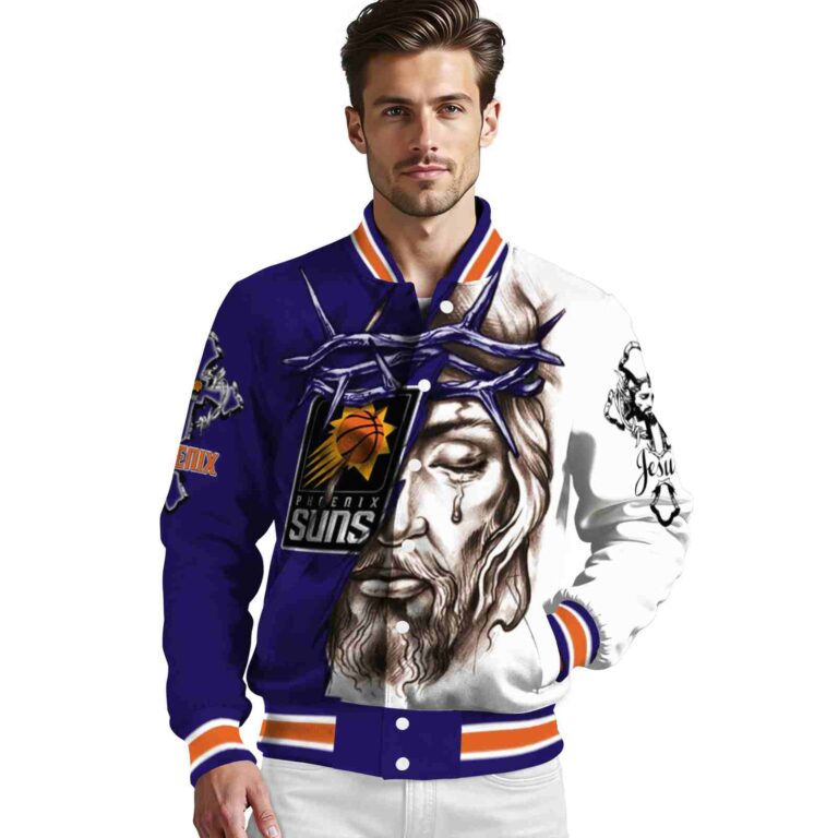 personalized phoenix suns jesus tears purple white jacket high quality