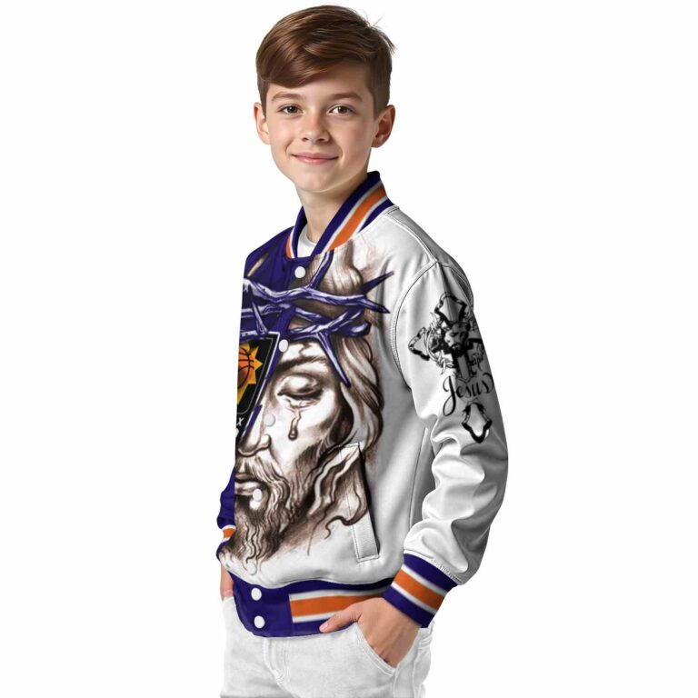 personalized phoenix suns jesus tears purple white jacket trendy